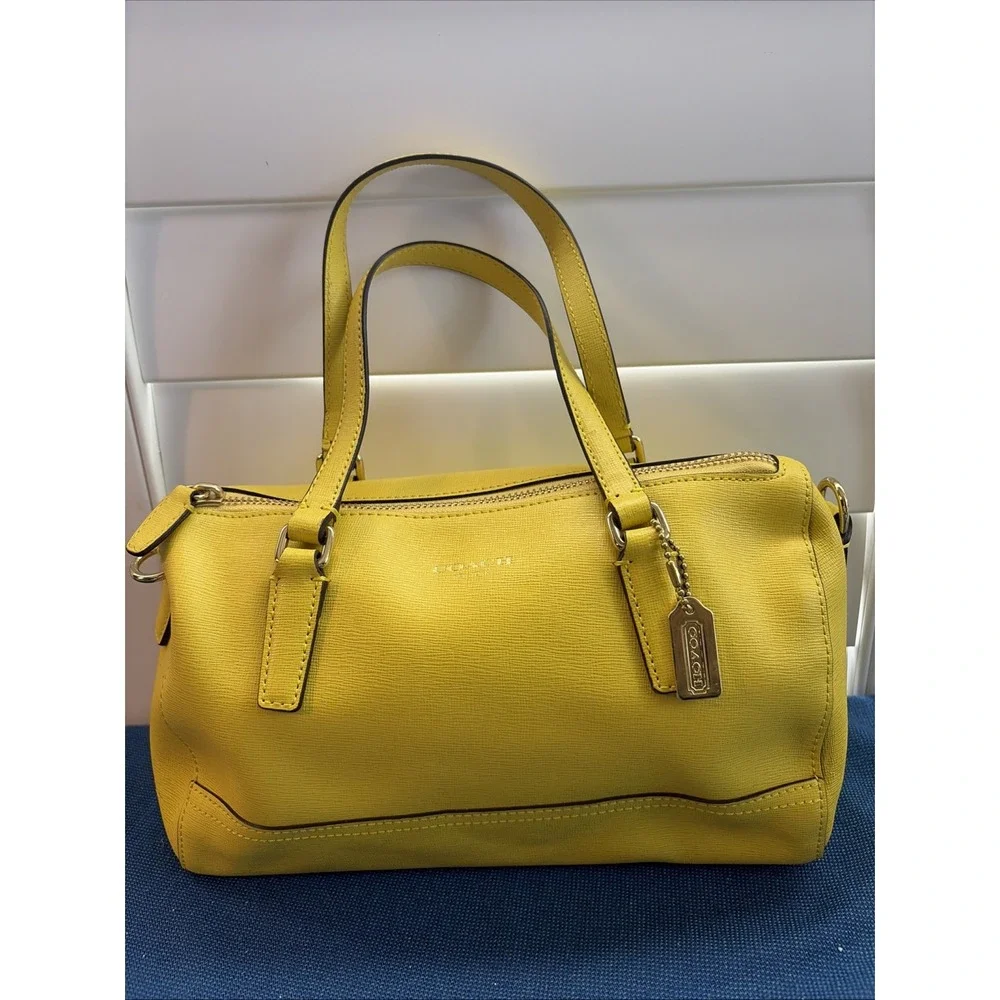 Coach Saffiano Leather Mini Satchel Handbag Yellow W/ Hangtag Double Straps